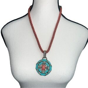 Heidi Daus Turquoise & Coral Enamel Statement Changeable Necklace
